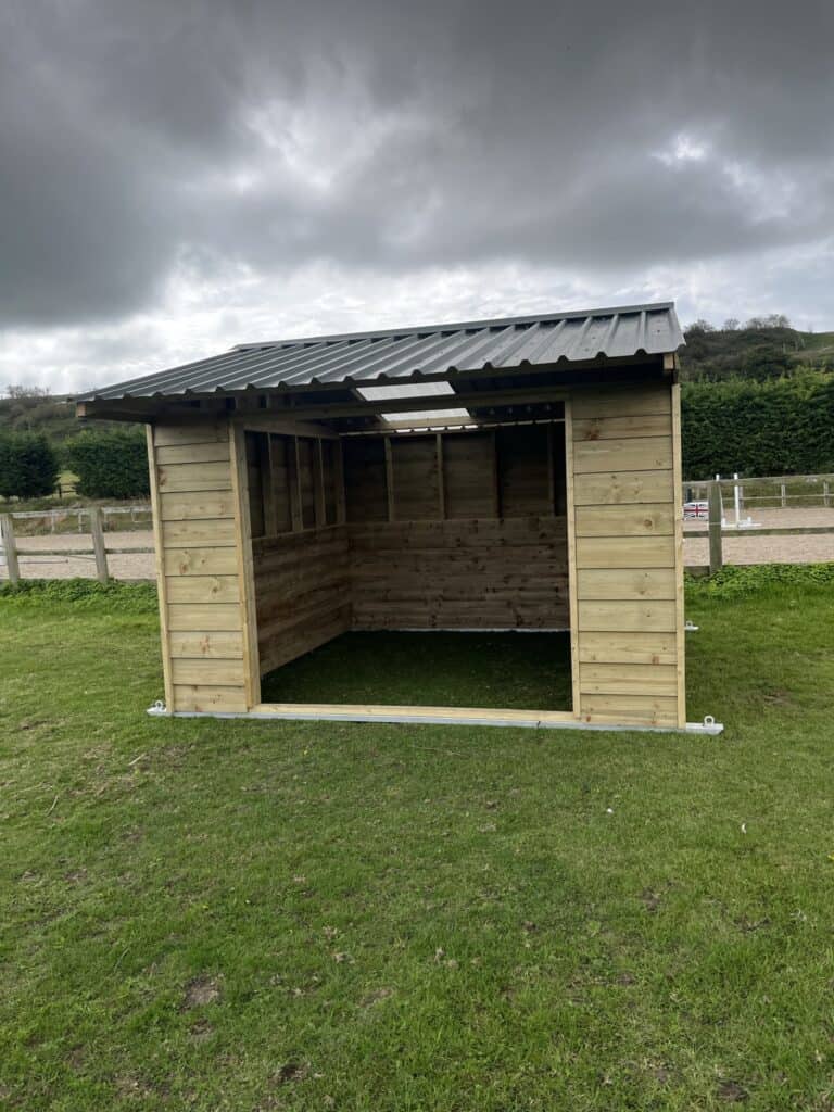 Field Shelter on galvanised steel skids, constructed by Sussex Stables, June 2023