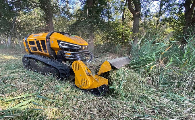 Remote flail mower used by Sussex Stables, land clearance job, April 2023