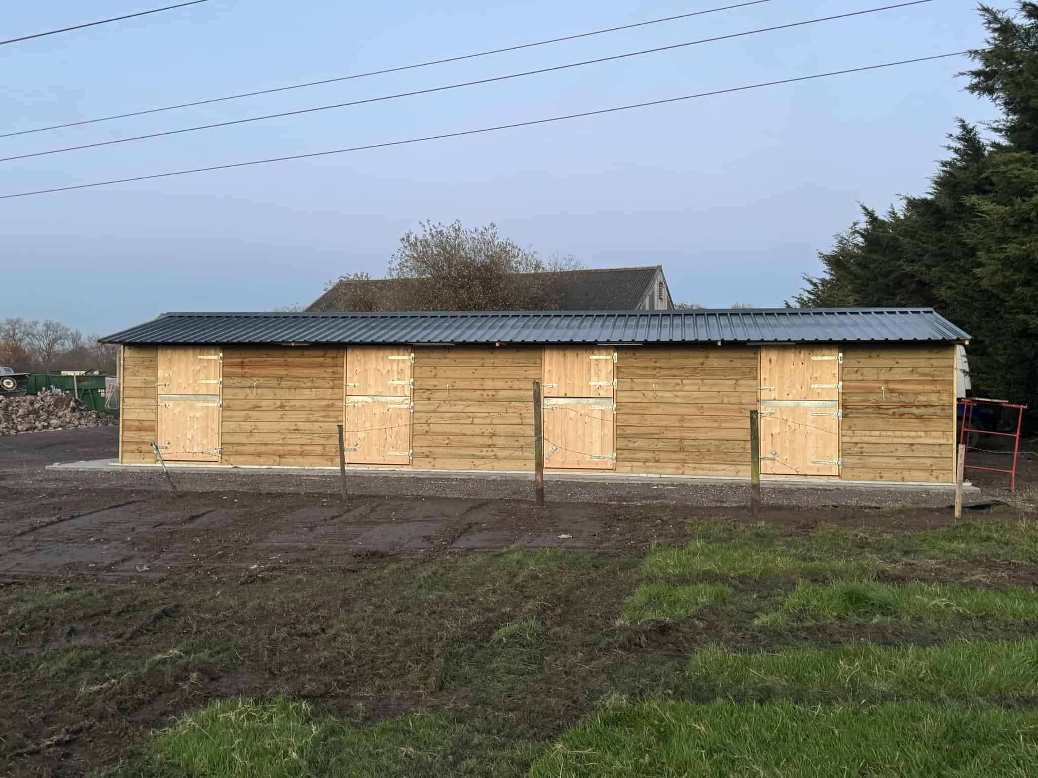Newly built block of 4 stables. Built by Sussex Stables, November 2024